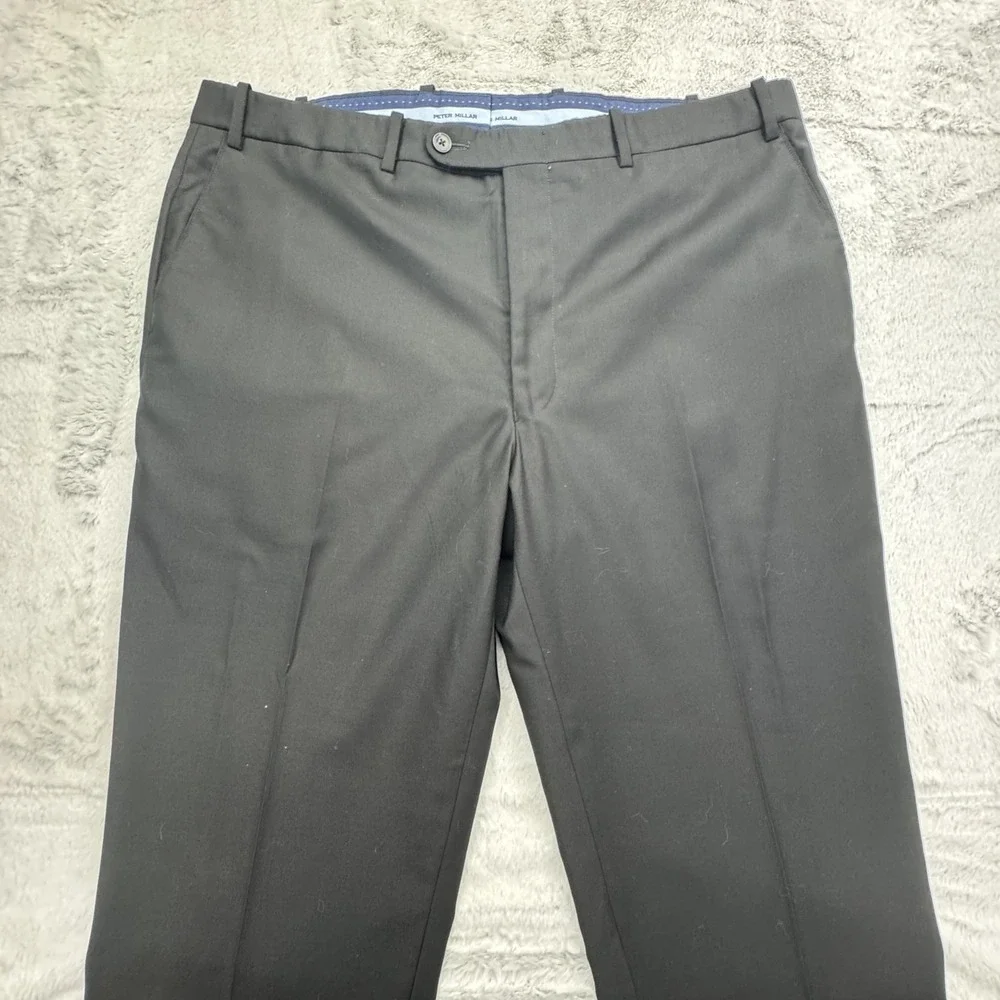Peter Millar Dress Pants Mens 40 x 32 Black Flat Front Straight Leg Wool Slacks